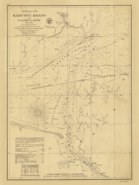 Hampton Roads and Elizabeth River 1857 - Old Map Nautical Chart AC Harbors 403 - Virginia