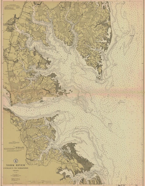 York River - Yorktown Entrance 1912 - Old Map Nautical Chart AC Harbors 494 - Virginia