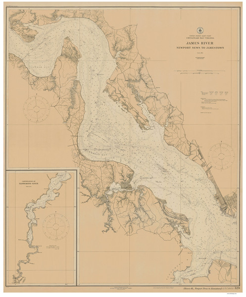 James River - Newport News to Jamestown Island 1920 - Old Map Nautical Chart AC Harbors 529 - Virginia