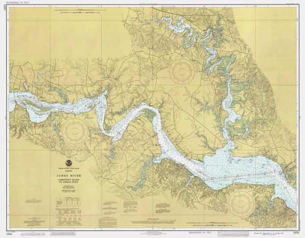 James River - Jamestown Island to Jordan Point 1985 - Old Map Nautical Chart AC Harbors 530 - Virginia