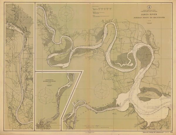 James River - Jordan Point to Richmond 1912 - Old Map Nautical Chart AC Harbors 531 - Virginia
