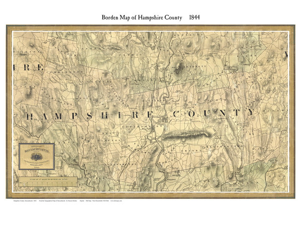 Hampshire County Massachusetts 1844 - Old Map Custom Print - Borden MA Counties Other