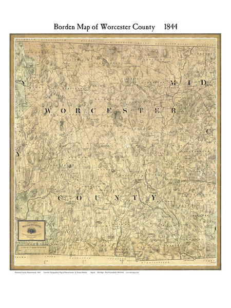 Worcester County Massachusetts 1844 - Old Map Custom Print - Borden MA Counties Other