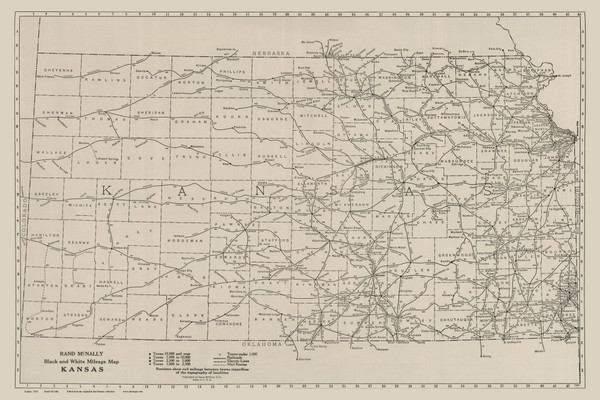 Kansas 1924 Rand - Old State Map Reprint