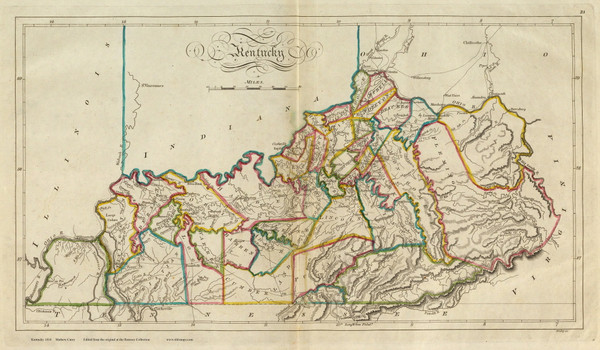 Kentucky 1814 Carey - Old State Map Reprint