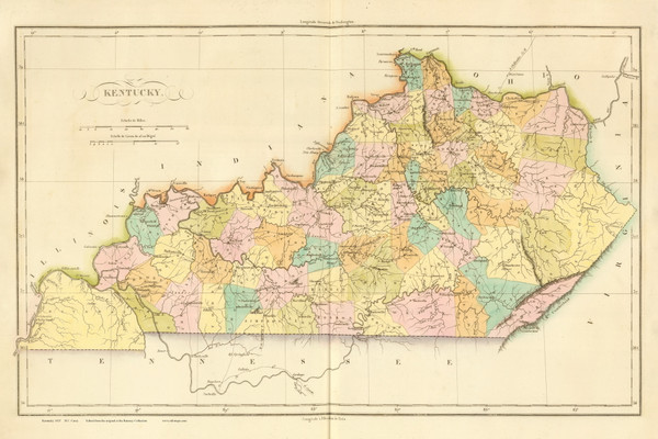 Kentucky 1825 Carey French (Map Only) - Old State Map Reprint