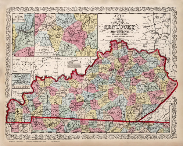 Kentucky 1862 Mitchell - Old State Map Reprint Kentucky 1862 Mitchell - Old State Map Reprint