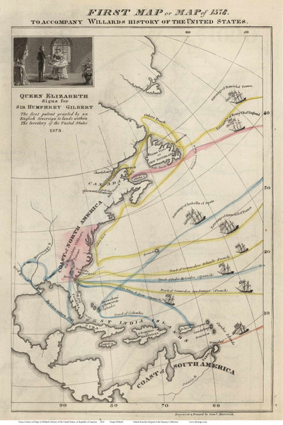 1578 First Map of the United States - 1829 - First Explorers - Emma Willard - USA Atlases