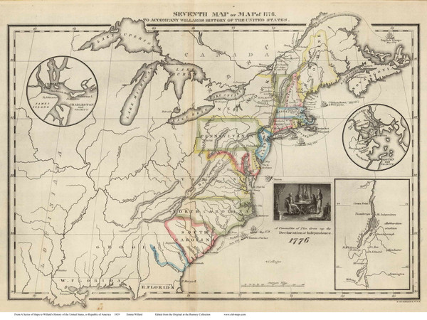 1776 Seventh Map of the United States - Declaration of Independence - 1829 Emma Willard - USA Atlases