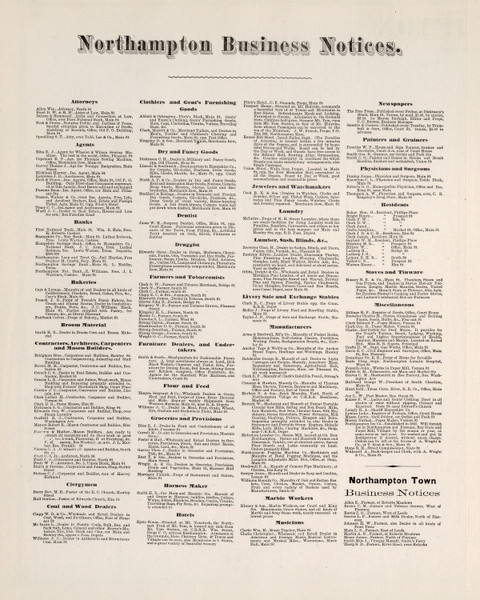 Northampton Business Notices, Massachusetts 1873 Old Town Map Reprint - Hampshire Co.