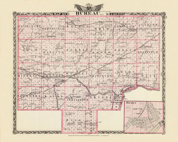 Bureau County, 1876 Illinois - Old Map Reprint - Warner & Beers Illinois State Atlas