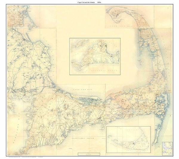 Cape Cod & the Islands 1890 - Custom USGS Old Topo Map (square) - Massachusetts - cc6