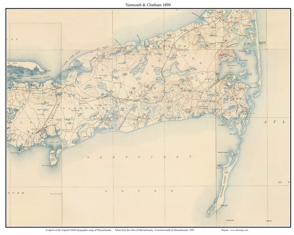 Yarmouth & Chatham 1890 - Custom USGS Old Topo Map - Massachusetts - Cape Cod Locale