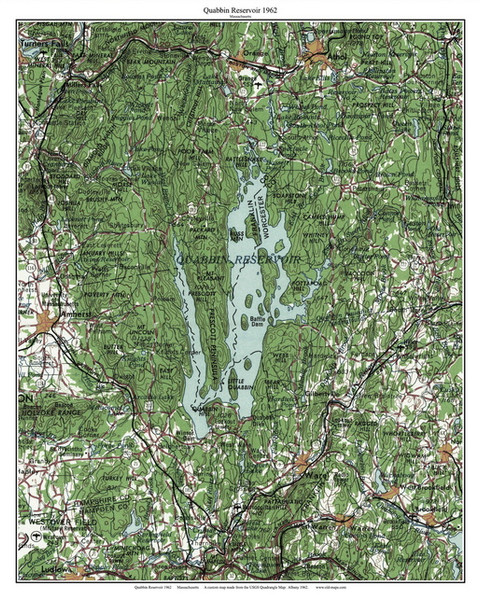Quabbin Reservoir 1962 - Custom USGS Old Topo Map - Massachusetts