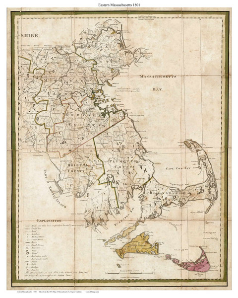 Eastern Massachusetts 1801 Carleton - Old State Map Reprint Eastern Massachusetts 1801 Carleton - Old State Map Reprint