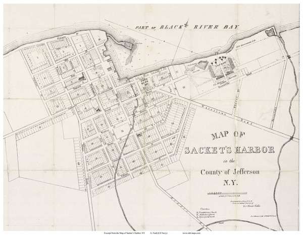 Sackets Harbor Closeup 1835 - Old Map Reprint - New York Cities Other Jefferson Co. Sackets Harbor Closeup 1835 - Old Map Reprint - New York Cities Other Jefferson Co.
