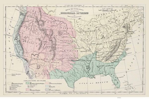 Zoological map of the United Staes of America - 1878 O.W. Gray - USA Atlases