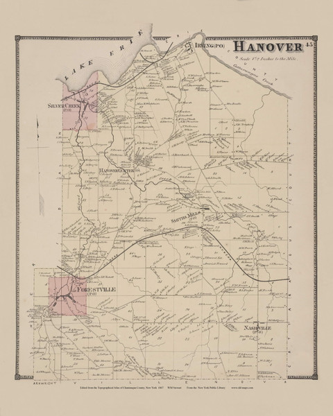 Hanover, New York 1867 - Old Town Map Reprint - Chautauqua Co. Atlas 31