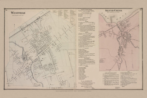 Westfield and Silver Creek Villages, New York 1867 - Old Town Map Reprint - Chautauqua Co. Atlas 47