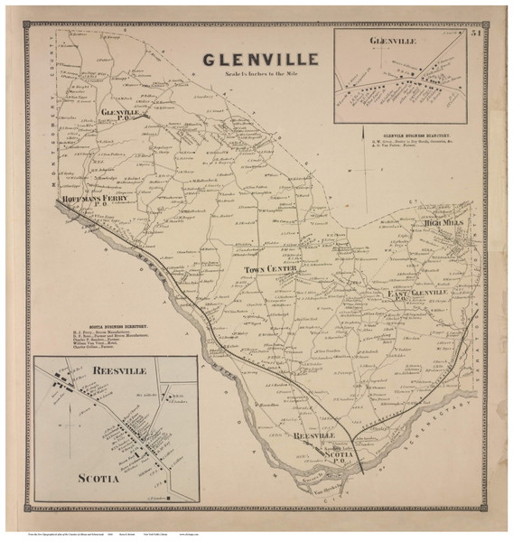 Glenville Town, Glenville, Reesville, and Scotia Villages, Schenectady Co., New York 1866 - Old Town Map Reprint - Albany & Schenectady Cos. Atlas