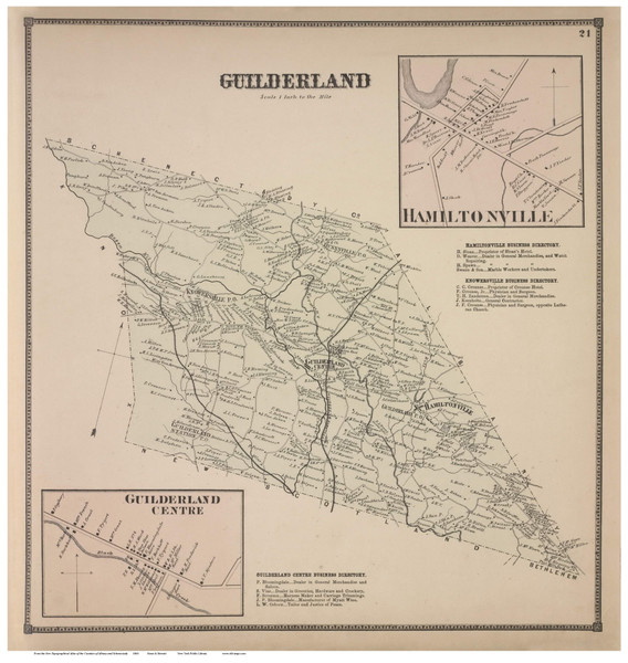 Guilderland Town, Guilderland Centre and Hamiltonville Villages, Albany Co., New York 1866 - Old Town Map Reprint - Albany & Schenectady Cos. Atlas