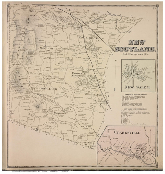 New Scotland Town, New Salem and Clarksville Villages, Albany Co., New York 1866 - Old Town Map Reprint - Albany & Schenectady Cos. Atlas New Scotland Town, New Salem and Clarksville Villages, Albany Co., New York 1866 - Old Town Map Reprint - Albany & Schenectady Cos. Atlas