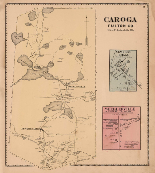 Caroga, Fulton Co. New York 1868 - Old Town Map Reprint - Montgomery & Fulton Cos. Atlas 28