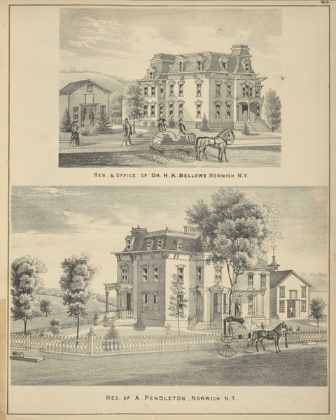 Residences of H.K. Bellows and A. Pendleton, New York 1875 - Old Town Map Reprint - Chenango Co. Atlas 63 Residences of H.K. Bellows and A. Pendleton, New York 1875 - Old Town Map Reprint - Chenango Co. Atlas 63
