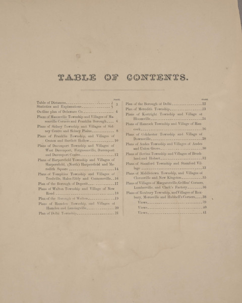 Table of Contents, New York 1869 - Old Town Map Reprint - Delaware Co. Atlas 1
