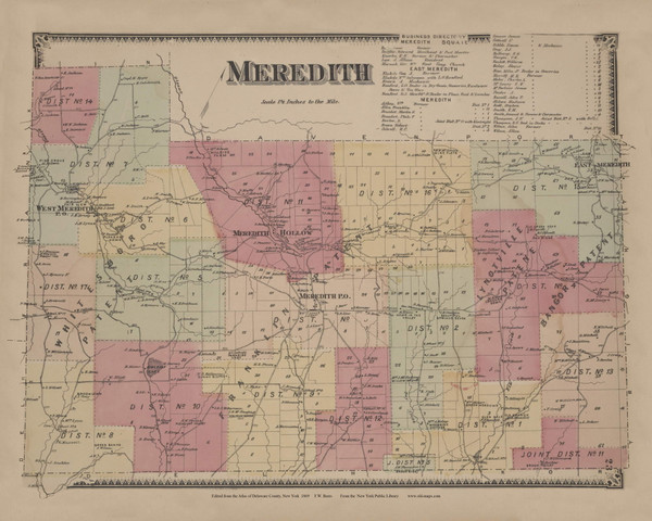Meredith, New York 1869 - Old Town Map Reprint - Delaware Co. Atlas 23 Meredith, New York 1869 - Old Town Map Reprint - Delaware Co. Atlas 23
