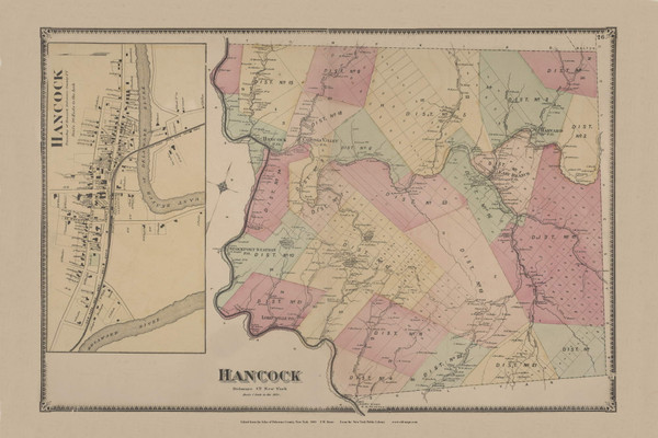 Hancock, New York 1869 - Old Town Map Reprint - Delaware Co. Atlas 25-26