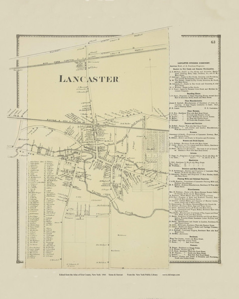 Lancaster Village, New York 1866 - Old Town Map Reprint - Erie Co. Atlas 63 Lancaster Village, New York 1866 - Old Town Map Reprint - Erie Co. Atlas 63