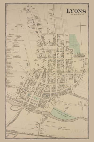 Lyons Village, New York 1874 - Old Town Map Reprint - Wayne Co. Atlas 40-41
