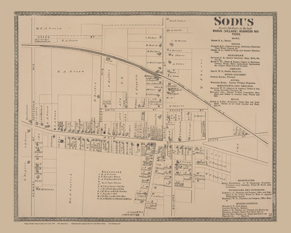Sodus Village, New York 1874 - Old Town Map Reprint - Wayne Co. Atlas 71