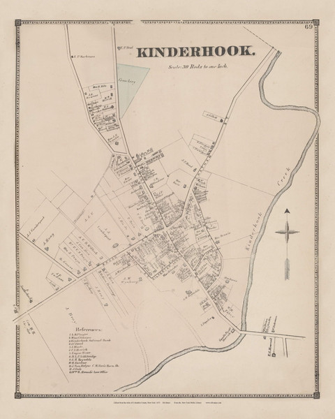Kinderhook Village, New York 1873 - Old Town Map Reprint - Columbia Co. Atlas