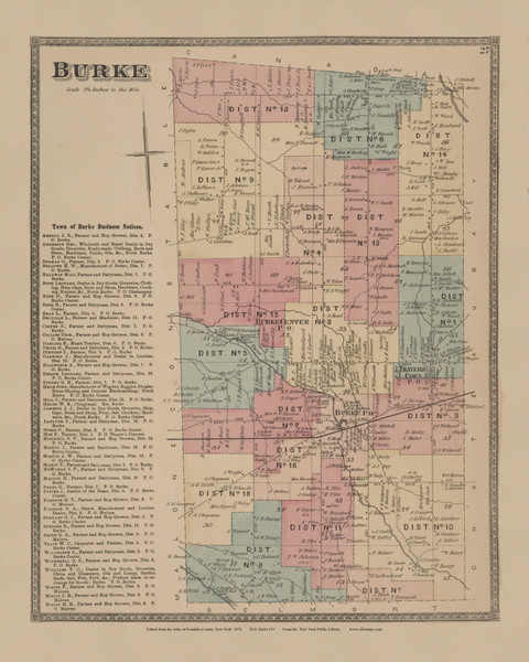 Burke, New York 1876 - Old Town Map Reprint - Franklin Co. Atlas