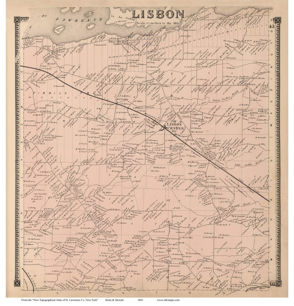 Lisbon, New York 1865 - Old Town Map Reprint - St. Lawrence Co. Atlas