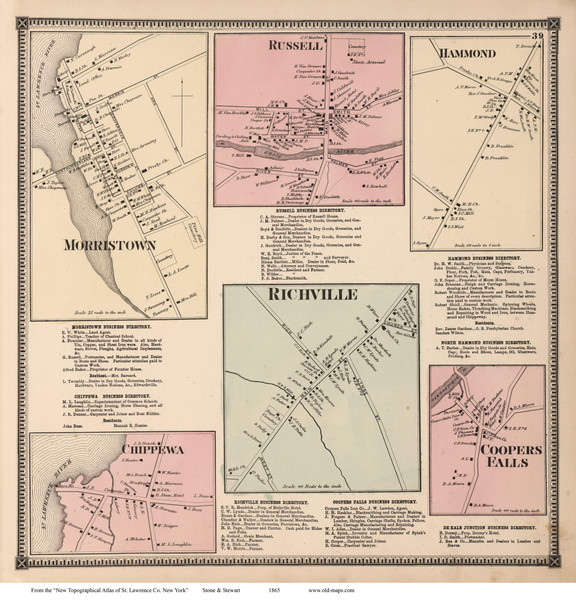 Morristown, Richville, Russell, Hammond, etc., New York 1865 - Old Town Map Reprint - St. Lawrence Co. Atlas Morristown, Richville, Russell, Hammond, etc., New York 1865 - Old Town Map Reprint - St. Lawrence Co. Atlas