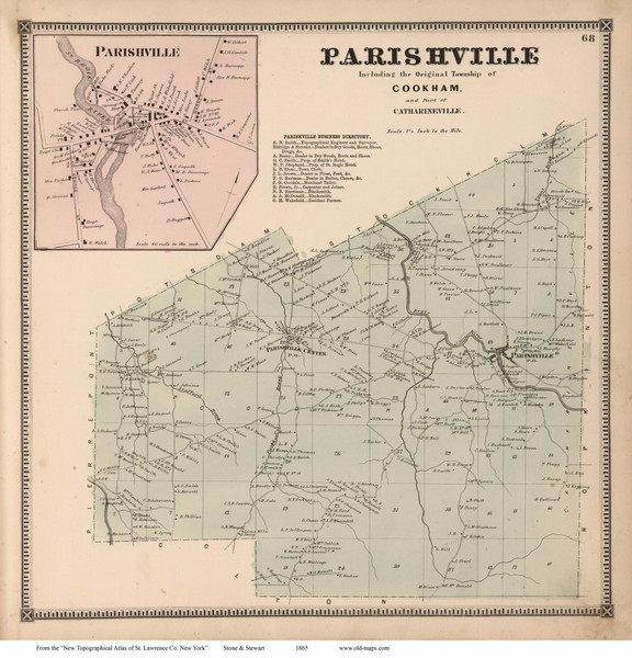 Parishville and Parishville Village, New York 1865 - Old Town Map Reprint - St. Lawrence Co. Atlas