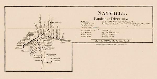 Sayville, New York 1858 Old Town Map Custom Print - Suffolk Co.