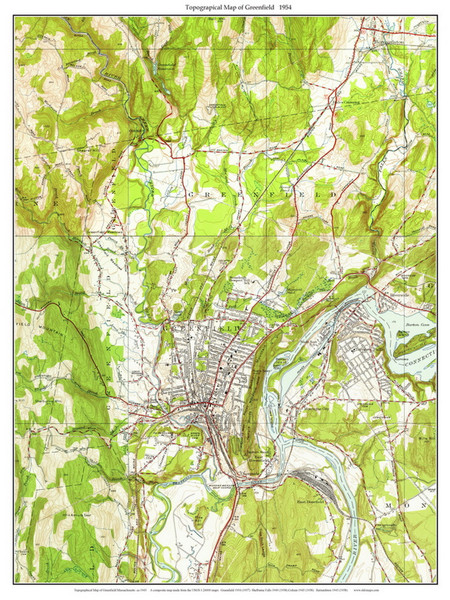 Greenfield 1954 - Custom USGS Old Topo Map - Massachusetts 7x7 Custom FRCO