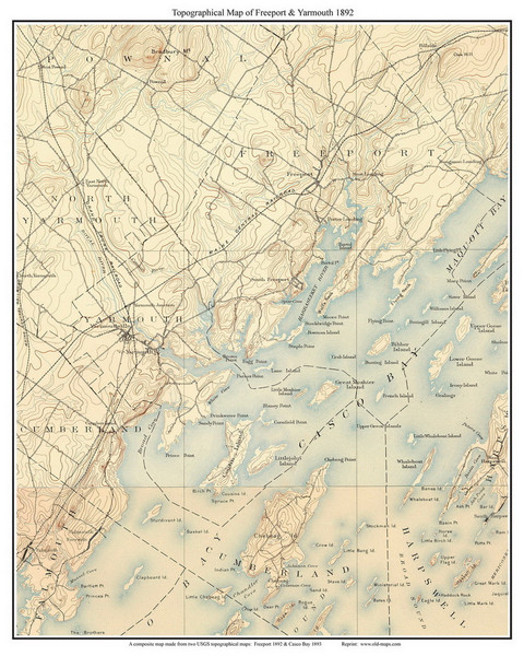 Freeport & Yarmouth 1892 - Custom USGS Old Topo Map - Maine