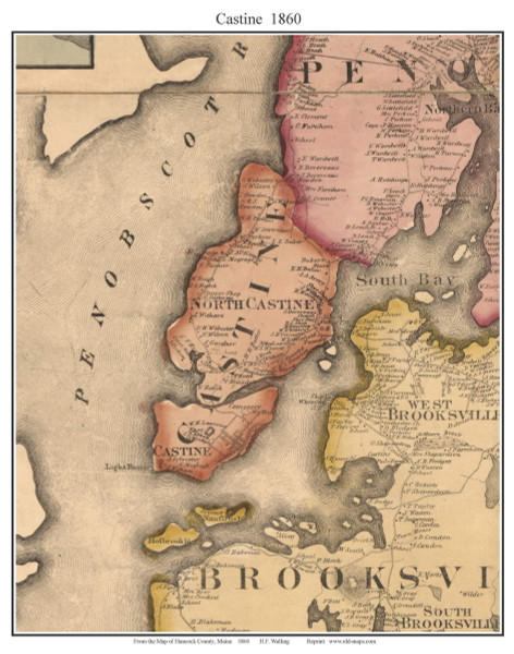 Castine, Maine 1860 Old Town Map Custom Print - Hancock Co.