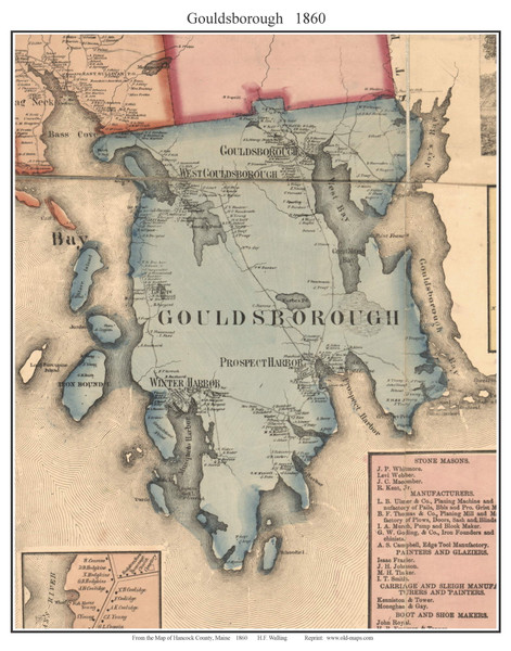Goldsborough, Maine 1860 Old Town Map Custom Print - Hancock Co.