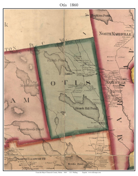Otis, Maine 1860 Old Town Map Custom Print - Hancock Co.