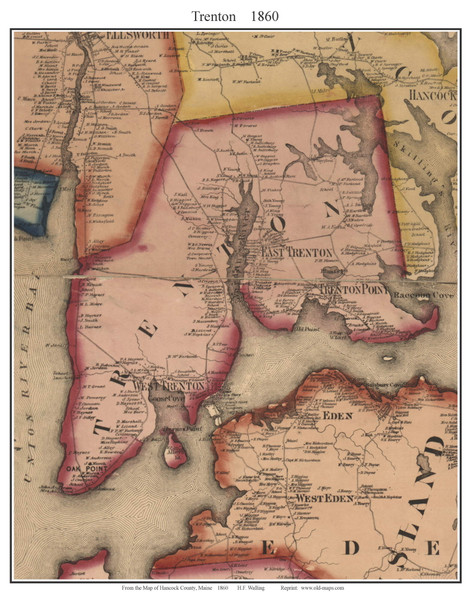 Trenton, Maine 1860 Old Town Map Custom Print - Hancock Co.