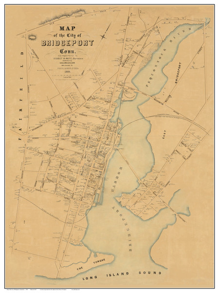 Bridgeport 1850 Sidney & Neff - Old Map Reprint - Connecticut Cities Other