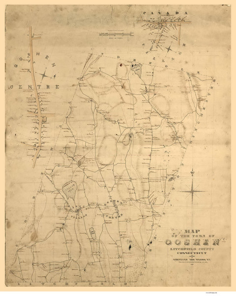 Goshen 1852 Woodford - Old Map Reprint - Connecticut Cities Other