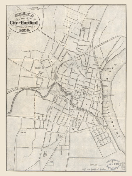 Hartford ca. 1852  - Old Map Reprint - Connecticut Cities Other