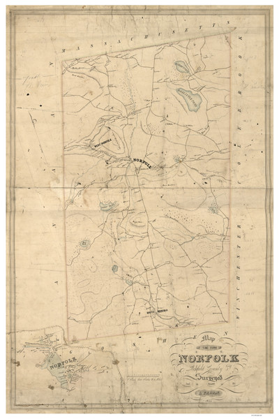 Norfolk 1853 Fagan - Old Map Reprint - Connecticut Cities Other